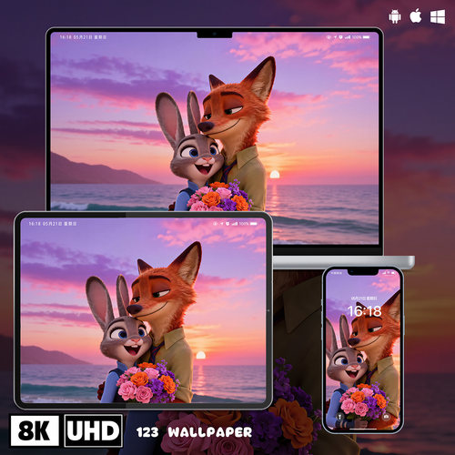 疯狂动物城海边日落超清壁纸iphone苹果安卓手机电脑ipad平板壁纸