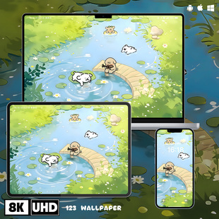 线条小狗萌系插画8K超清壁纸iphone苹果安卓手机电脑ipad平板壁纸