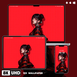 红底酷飒龙纹少女国潮壁纸iphone苹果安卓手机电脑ipad平板壁纸图