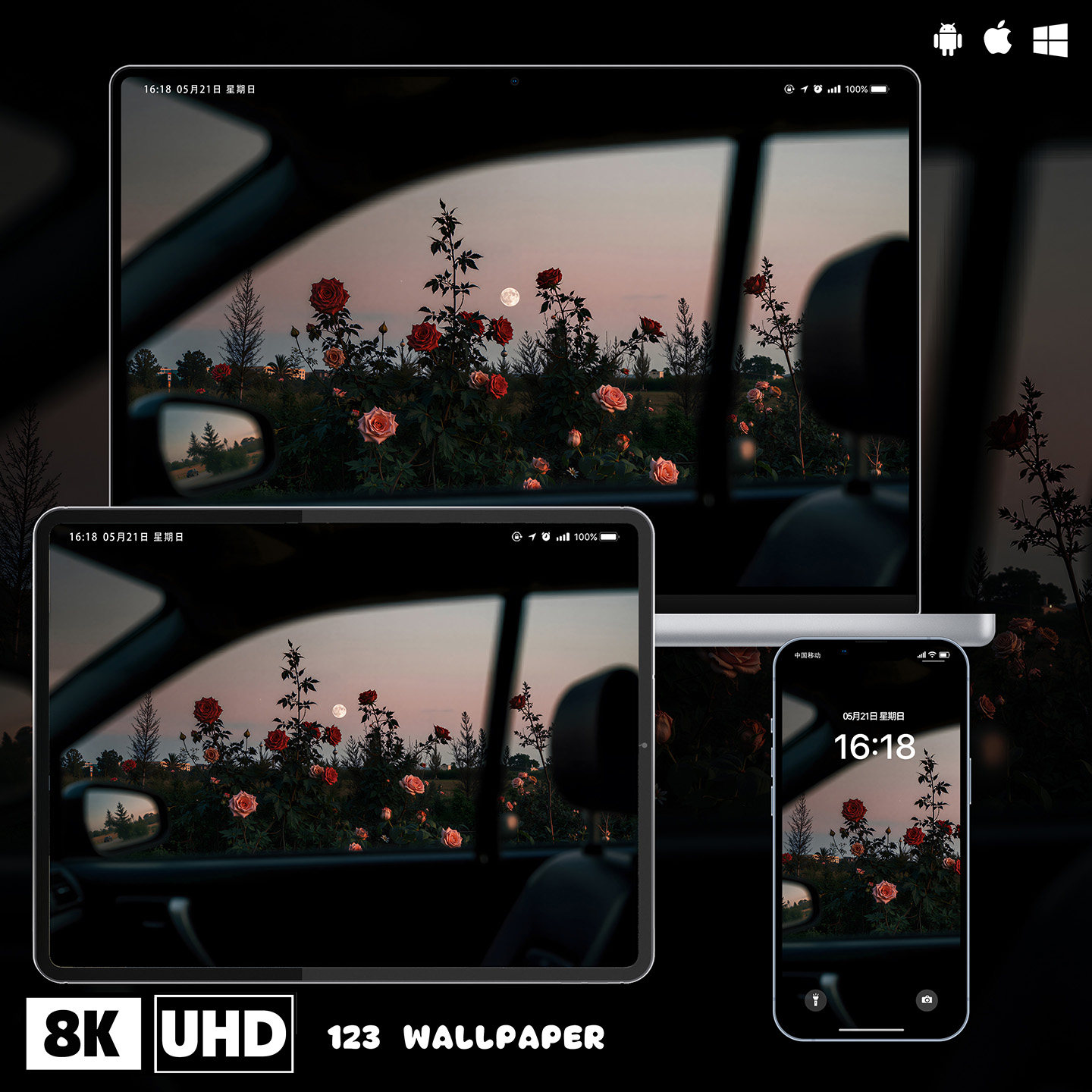 玫瑰与月光氛围感8K超清壁纸iphone苹果安卓手机电脑ipad平板壁纸,商务/设计服务,卡通/动漫/插画设计,淘宝优惠券,粉丝福利购,淘宝优惠卷