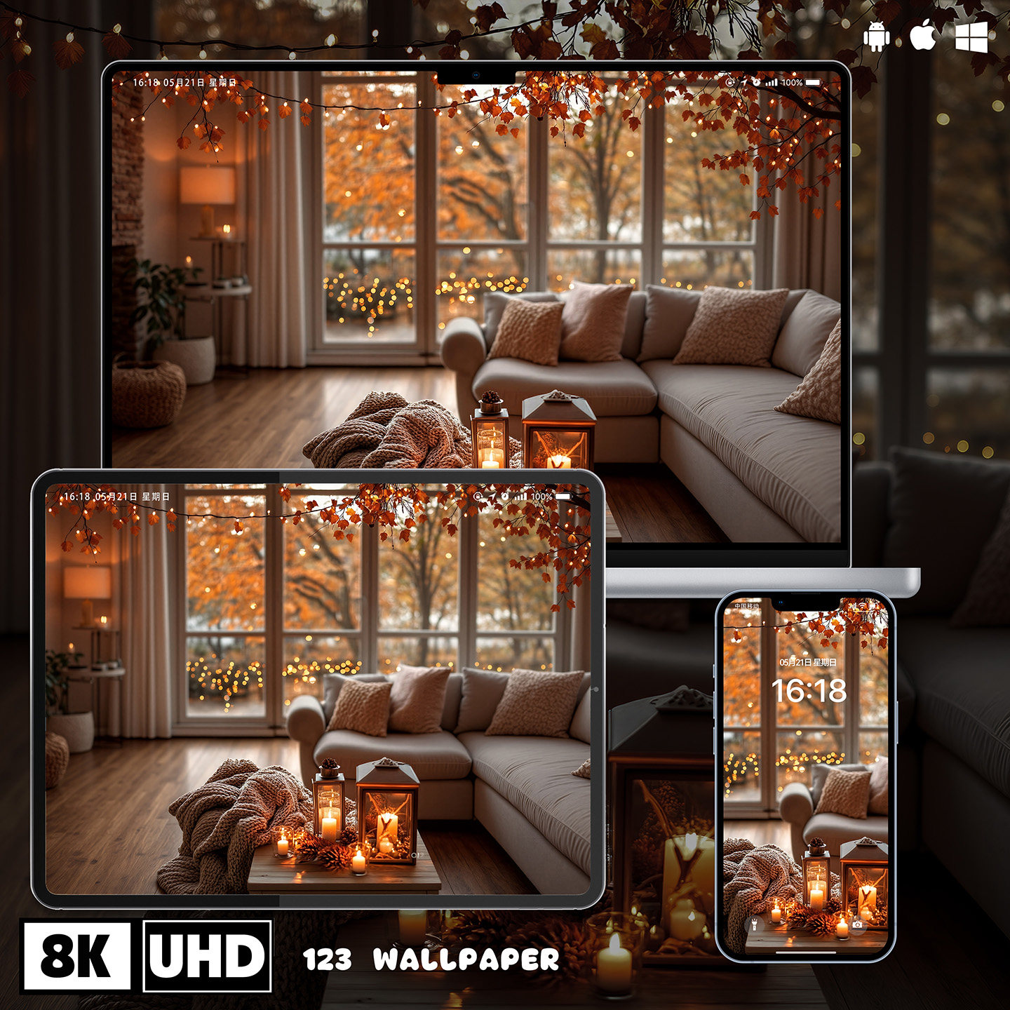 秋日暖光客厅治愈8K超清壁纸iphone苹果安卓手机电脑ipad平板壁纸,商务/设计服务,卡通/动漫/插画设计,淘宝优惠券,粉丝福利购,淘宝优惠卷