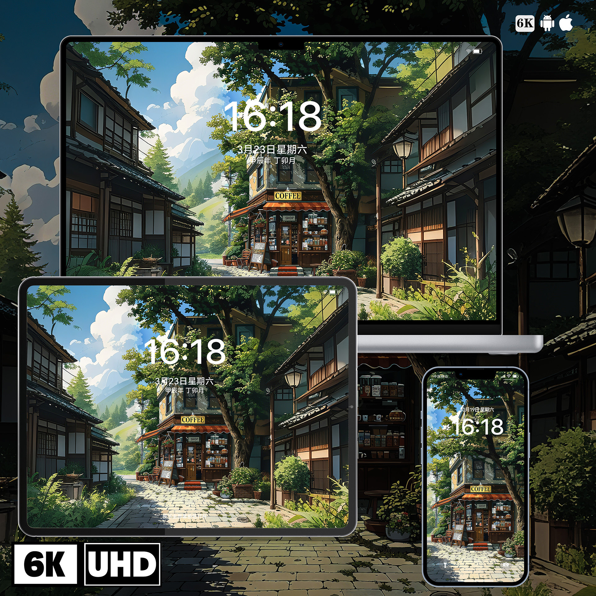 日式小镇风景插画手机壁纸苹果壁纸电脑壁纸平板壁纸ipad壁纸高清,商务/设计服务,卡通/动漫/插画设计,淘宝优惠券,粉丝福利购,淘宝优惠卷