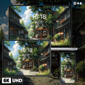 日式 小镇风景插画手机壁纸苹果壁纸电脑壁纸平板壁纸ipad壁纸高清