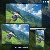 山谷少年飞跃插画8K超清壁纸iphone苹果安卓手机电脑ipad平板壁纸