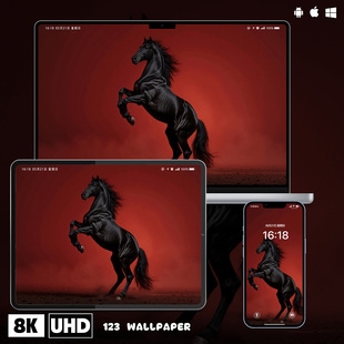 红底黑马马年吉祥8K超清壁纸iphone苹果安卓手机电脑ipad平板壁纸