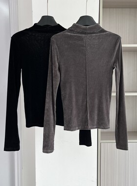 高级感丝绒女装2025秋季新款气质打底衫上衣洋气百搭半高领T恤女