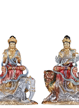 圣丰文殊普贤华严三圣黄铜摆件