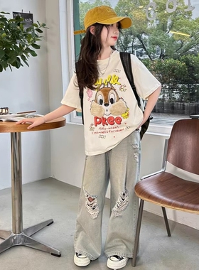 欧抱抱女童夏装套装薄款2026新款洋气儿童夏季短袖两件套女大童韩