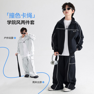 2026新款 欧抱抱男童春装 套装 中大童撞色户外运动服装 防风 儿童春季