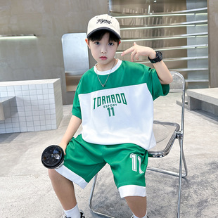儿童短袖 欧抱抱潮牌男大童篮球服运动套装 夏季 2024年新款 两件 短裤