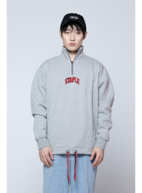 Staple 2022SS新款鸽子字母刺绣半拉链立领宽松套头卫衣休闲美潮