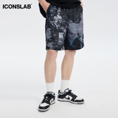 新款 ICONSLAB联名SSUR 男潮牌休闲五分裤 夏季 PLUS 世界地图短裤