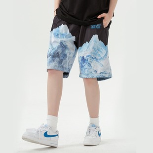 男女情侣宽松五分裤 ICONSLAB联名SSUR 新款 2021夏季 PLUS雪山短裤
