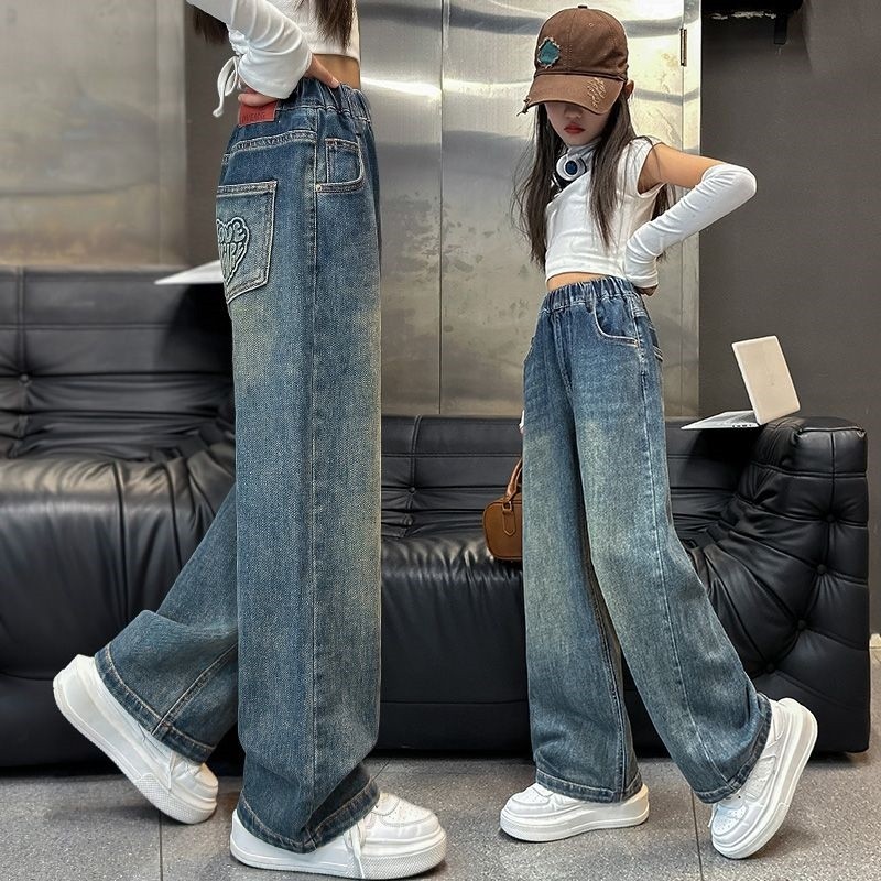 女童裤子春秋外穿2025新款中大童高腰女孩复古牛仔长裤儿童阔腿裤,童装/婴儿装/亲子装,儿童牛仔裤,淘宝优惠券,粉丝福利购,淘宝优惠卷