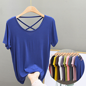 显瘦内搭交叉露背洋气上衣T 女冰丝短袖 莫代尔美背t恤夏薄款 打底衫