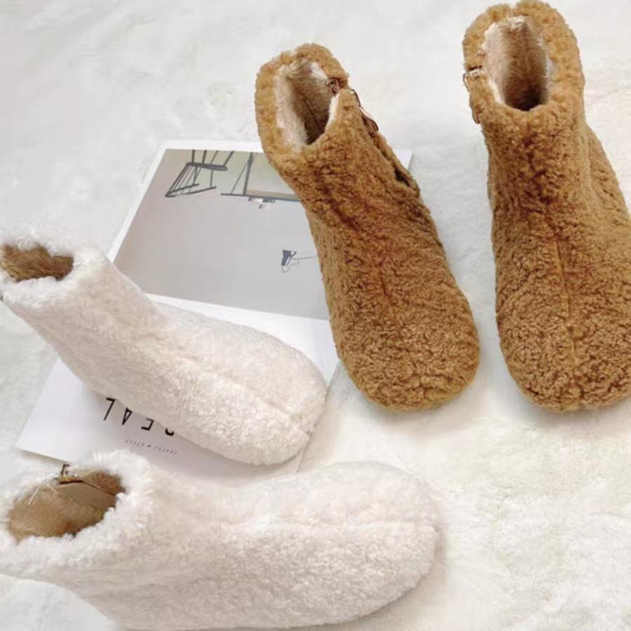 女童毛毛短靴冬季加绒保暖软底韩国新款防滑舒适儿童羊羔毛雪地靴