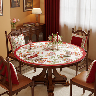 洛美丹顿圆桌桌垫新年美式皮革防水防油防烫大圆桌布桌垫桌布罗莎