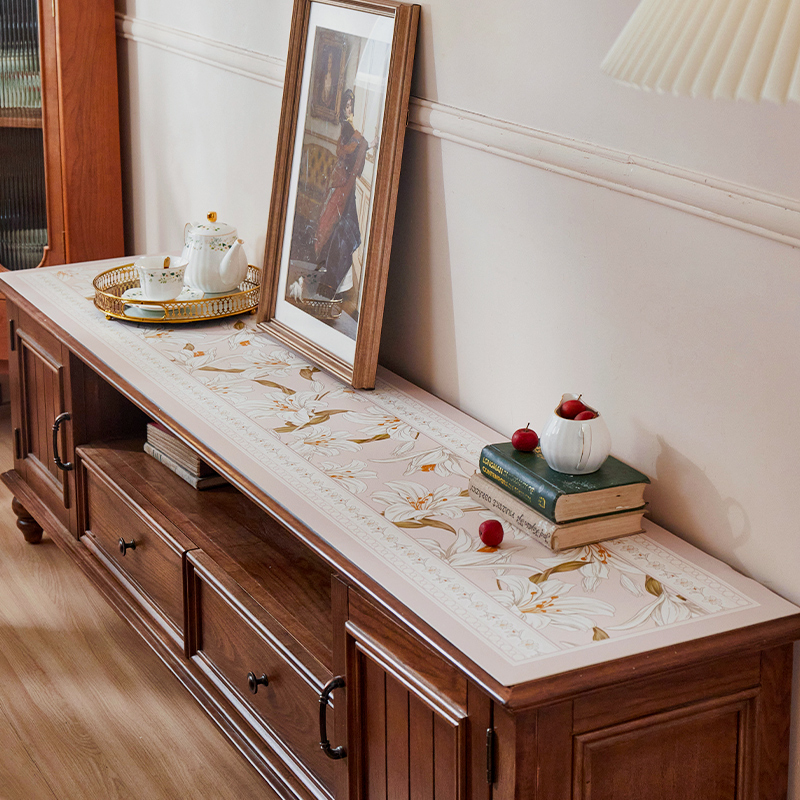 轻奢防水电视柜桌布免洗皮革桌垫