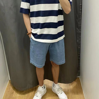 原D~外贸单 夏季男女装弹力松紧短裤抽绳五分裤中裤牛仔色466663