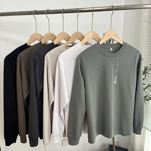 日单男女装 m棉混纺宽松休闲圆领T恤长袖 大师T 上衣 试衣间款