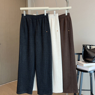 600g羊毛混纺 柔软加厚奥粒绒弯刀裤秋冬松紧腰宽松显瘦阔腿裤女