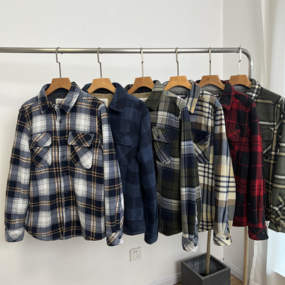 男装加厚加绒羊羔绒格子衬衫外套