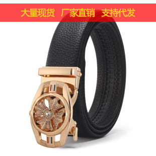 时来运转皮带男士 商务自动扣棕色中青年休闲牛皮百搭结实耐用做工