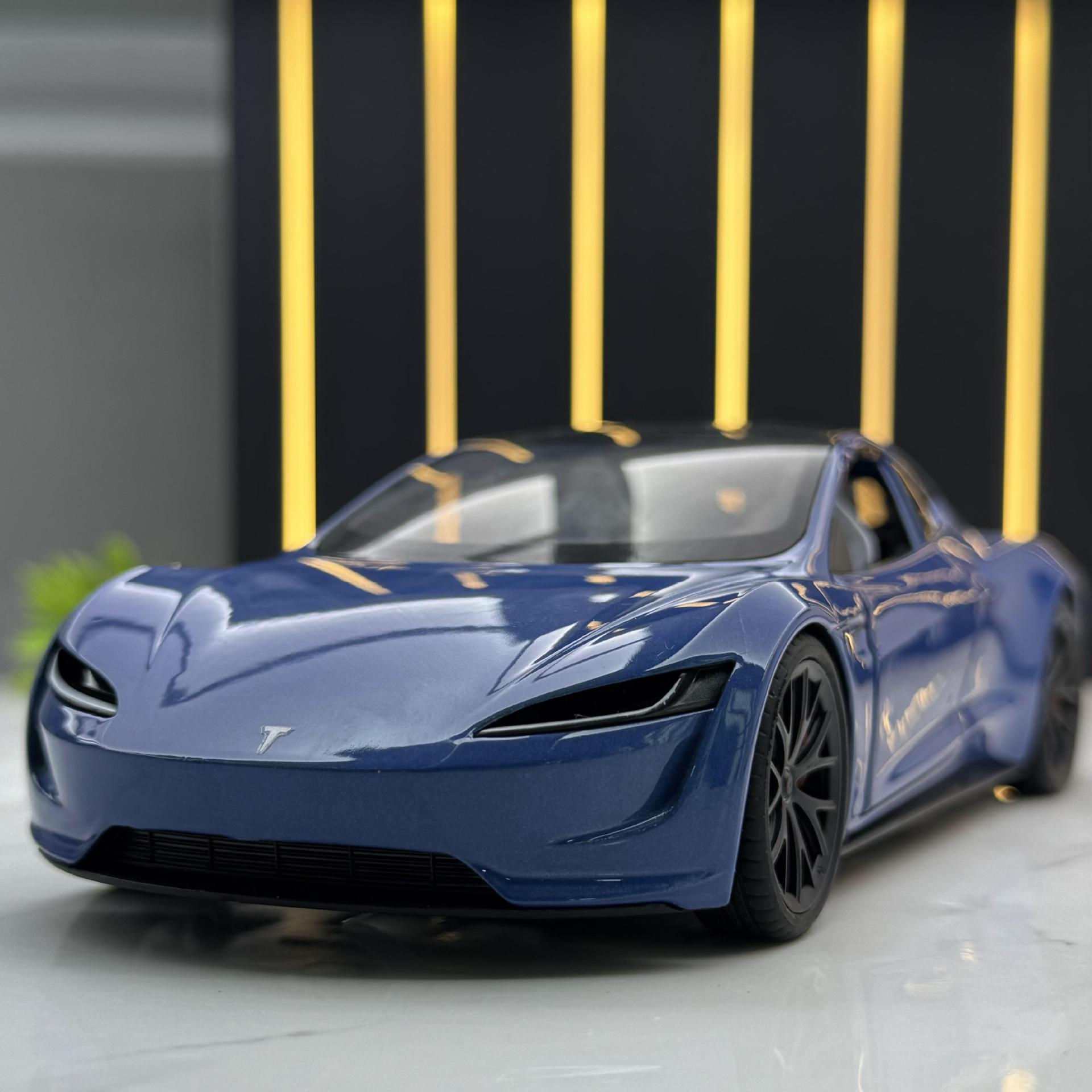 XLG合金车模1:24特斯拉R敞篷跑车声光回力玩具车音乐模型摆件收藏