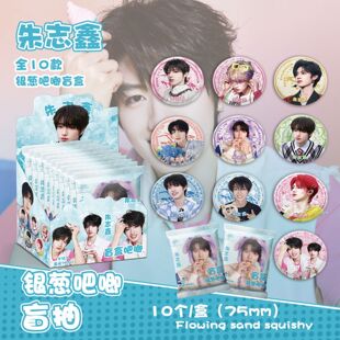 【XJ169】朱志鑫银葱吧唧盲抽 107x96x107mm 含10枚75mm明星马口