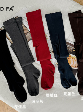 秋冬240针精纺羊毛连裤袜女平纹有后跟miu风秀场发热保暖打底裤袜