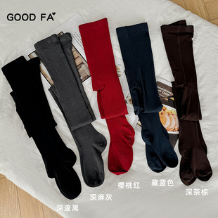 秋冬240针精纺羊毛连裤袜女平纹有后跟miu风秀场发热保暖打底裤袜