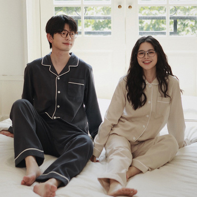 日系秋冬新款情侣睡衣纯棉磨毛男士冬季保暖全棉女款家居服INS