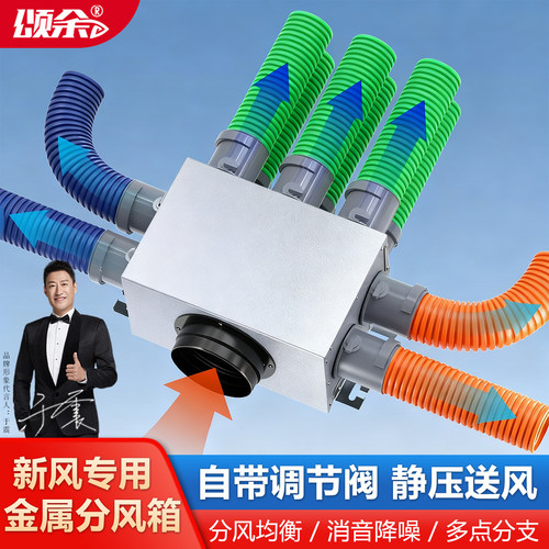 新风系统金属分风箱PE管道配件消音降噪静压一分六八十分支器分箱