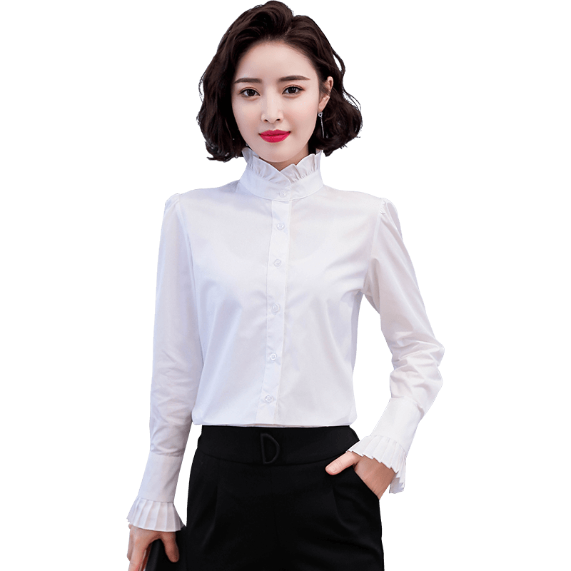 立领白色衬衫女长袖2025新款韩版春秋内搭洋气雪纺衬衣打底上衣寸
