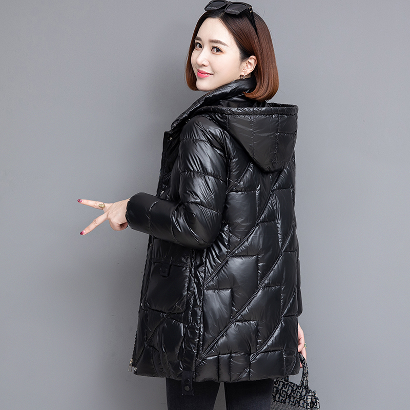 亮面棉袄外套羽绒棉服女中长款2023年冬装新款中年妈妈装加厚棉衣