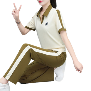 冰丝休闲运动套装女夏装2024新款中年妈妈时髦时尚洋气短袖两件套