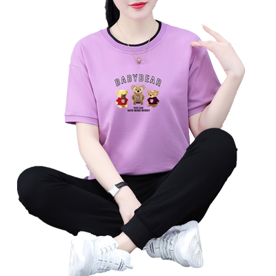 夏季短袖两件套运动服套装女