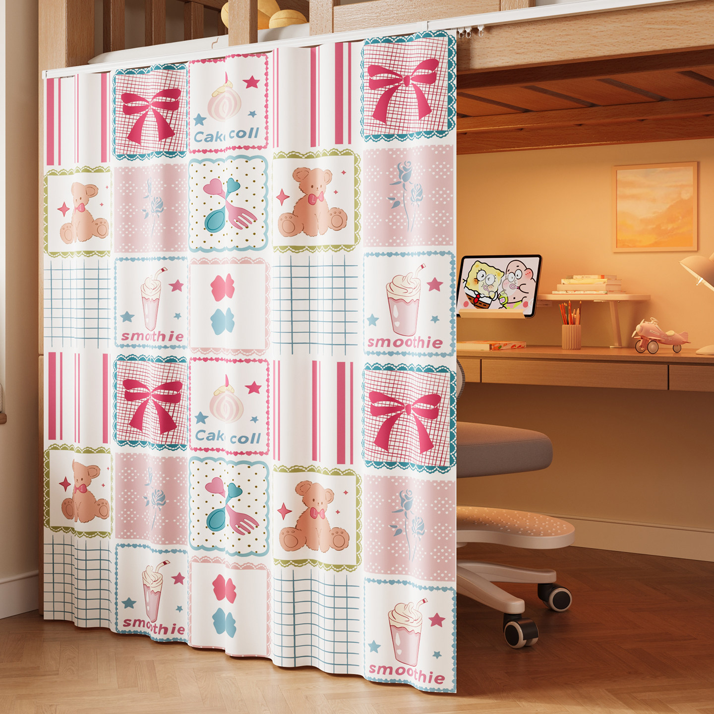 2026新款宿舍遮光帘上下铺加厚卡通学生寝室专用防窥遮光布床帘