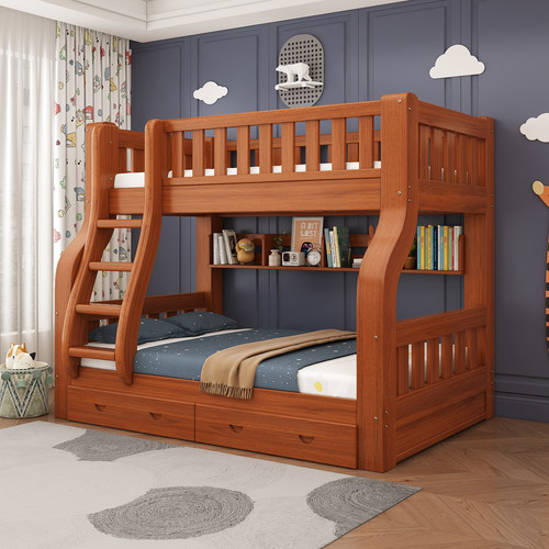 梵袖屿简约全实木子母床