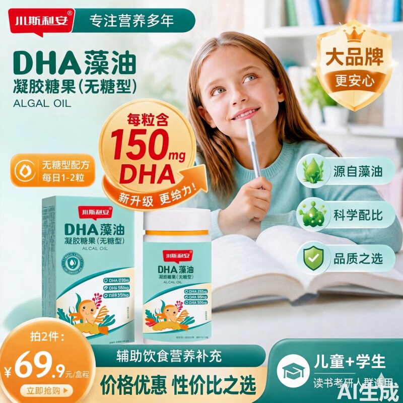 小斯利安dha婴幼儿复合海藻油孕妇宝宝儿童学生专用DHA软胶囊滴剂