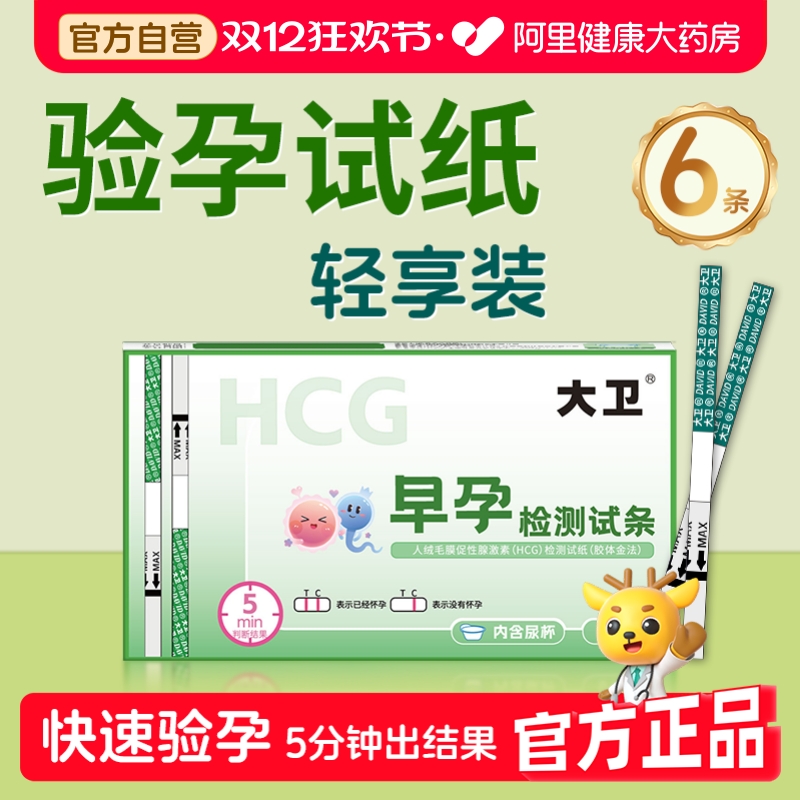 大卫人绒毛膜促性腺激素(HCG)检测试纸(胶体金法)6条装