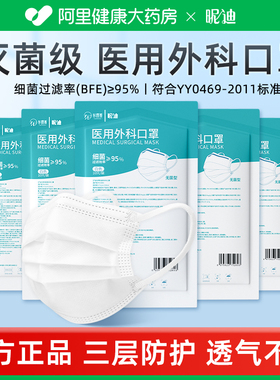 500只医用外科口罩一次性医疗三层正品官方旗舰店医护用白色灭菌