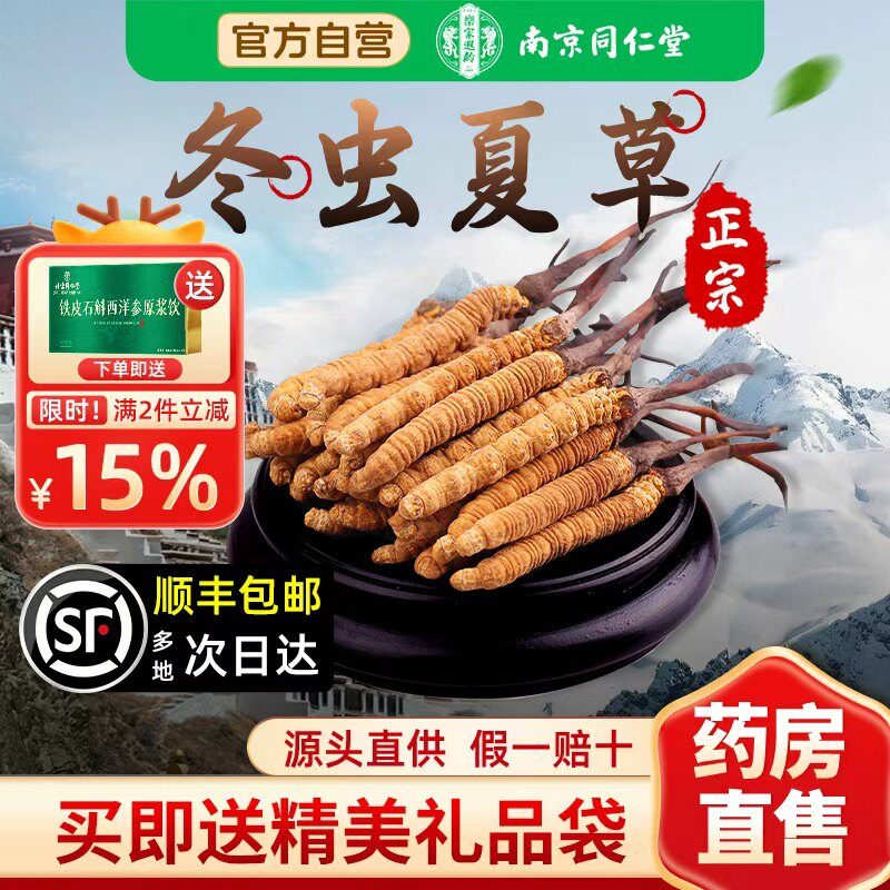 南京同仁堂冬虫夏草虫草正品干货礼盒头期0.25g/根40旗舰店官方