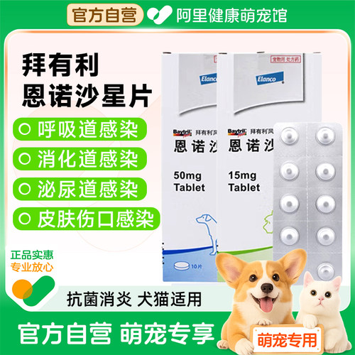 拜有利风味片狗狗猫咪消炎药犬恩诺沙星宠物尿闭皮肤尿道感染感染
