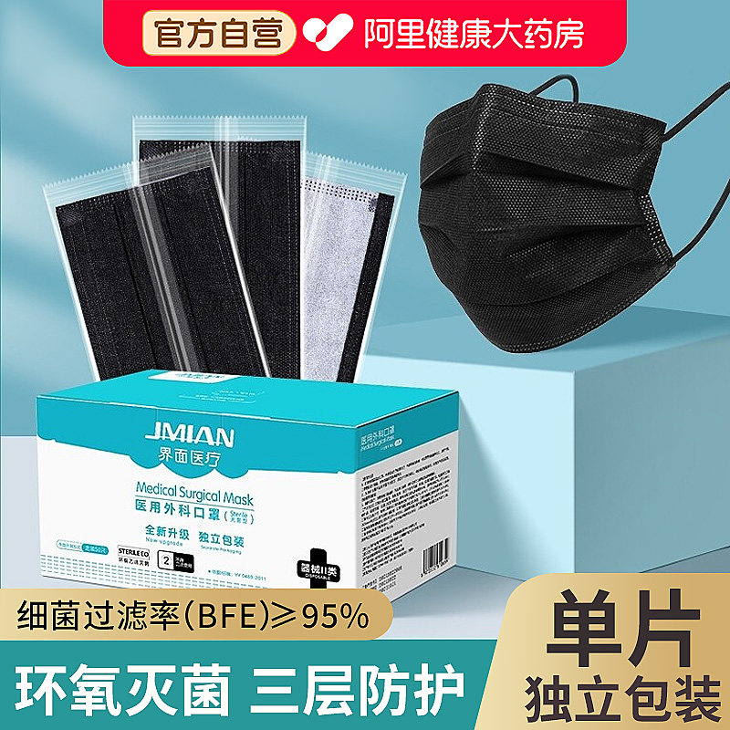 界面黑色口罩一次性医疗女高颜值2025新款灭菌级医用外科单独包装