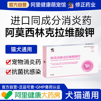 修正阿莫西林克拉维酸钾猫咪速诺消炎片宠物感冒药狗狗猫鼻支咳嗽