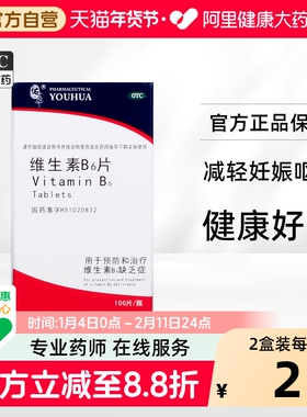 佑华维生素B6片10mg*100片1瓶/盒软膏旗舰店官方d6回奶专营店b2