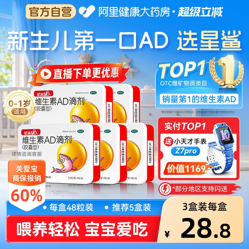 【自营】[娃の福]维生素AD滴剂500IU1500IU*48粒/盒图片