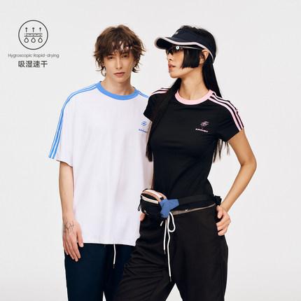 SUAMOMENT吸湿速干衣侧条杠运动短袖男女2026夏季新款宽松T恤