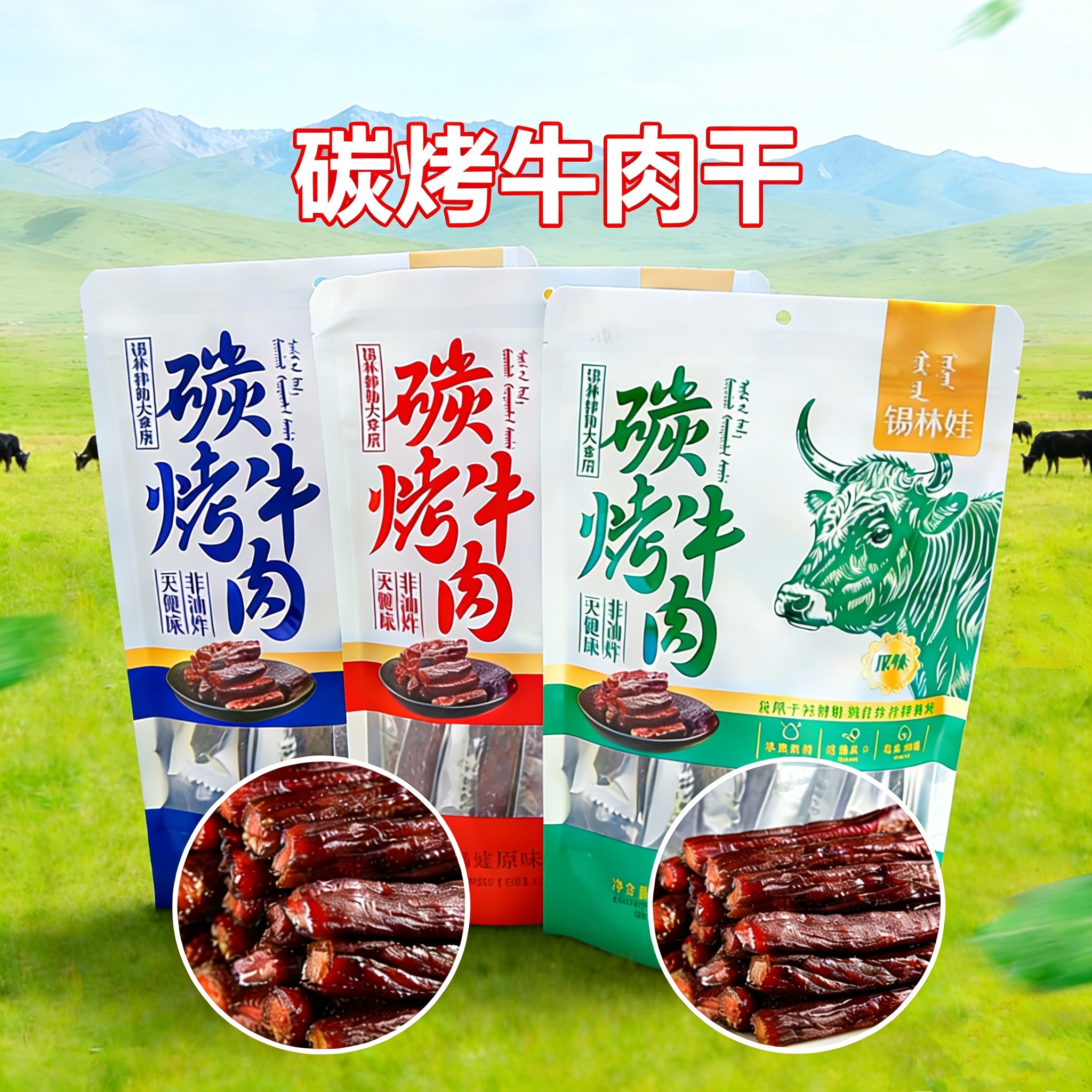 锡林娃碳烤牛肉干内蒙古特产锡盟独立包装风干牛肉干休闲零食小吃
